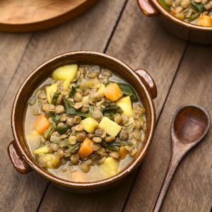 Stewed Lentils with Potatoes & Spinach