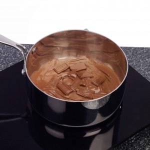 Induction cooktop with melting chocolate