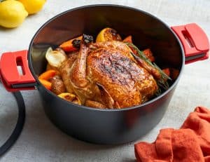 7qt dutch oven lifestyle - red grips