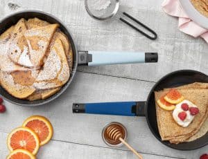 8in 10in Skillet Set sky blue and royal blue handles