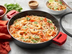 6qt saute pan lifestyle - red grips