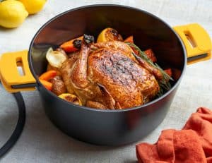 7qt Dutch oven lifestyle - butternut grips
